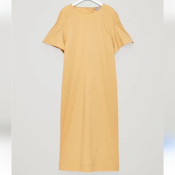 NEW COS Flare-Sleeved Stretch Poplin Midi Dress in Butter Ochre Yellow Size 8 - Picture 2 of 12